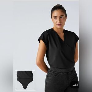 V Neck Cap Sleeve Crossover Ruched Work Bodysuit size L NWT